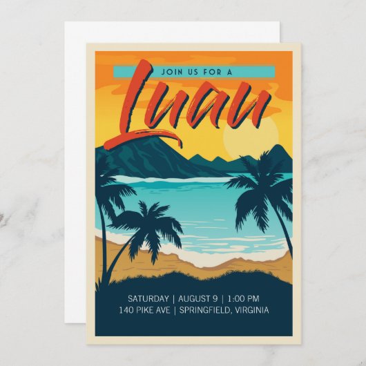 Retro Luau Party Invite Kaart (Voorkant / Achterkant)