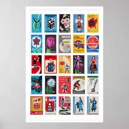 Retro luciferdoosje label muurkunst, grid collage poster (Voorkant)