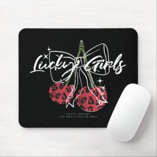 Retro Lucky Girls Cherry Citaat Muismat