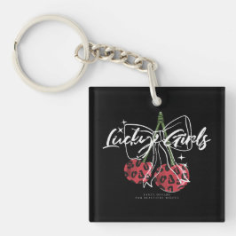 Retro Lucky Girls Cherry Quote Sleutelhanger