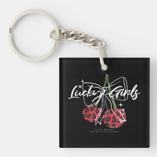 Retro Lucky Girls Cherry Quote Sleutelhanger (Voorkant)
