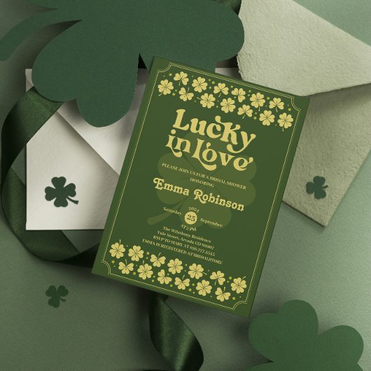 Retro Lucky in Love St Patrick's Day Bridal Shower Kaart