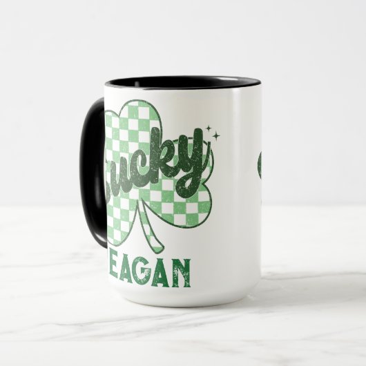 Retro Lucky Shamrock St Patrick's Day Monogram Mok (Voorkant links)