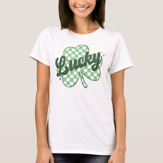 Retro Lucky St Patrick's Day Shamrock T-shirt (Voorkant)