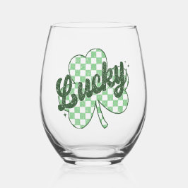 Retro Lucky St Patrick's Day Shamrock Wijnglas Zonder Voet