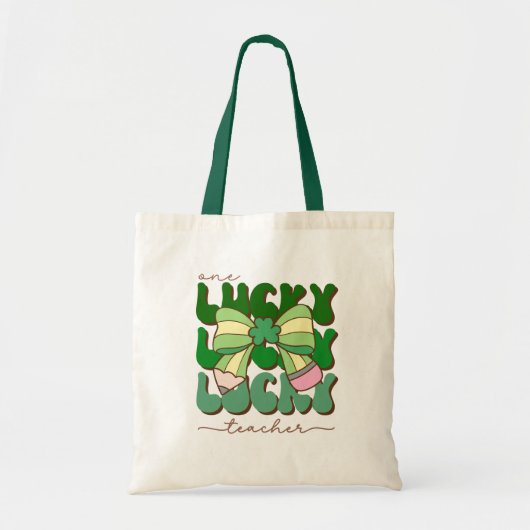 Retro Lucky Teacher with Coquette Pencil Bow Tote Bag (Voorkant)