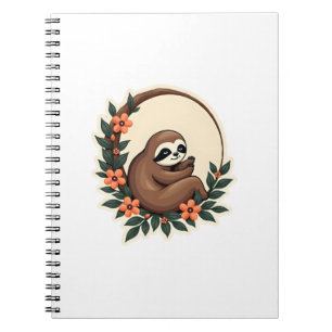Retro Luiaard Bloem Botanische Dier Kunst 2 Notitieboek