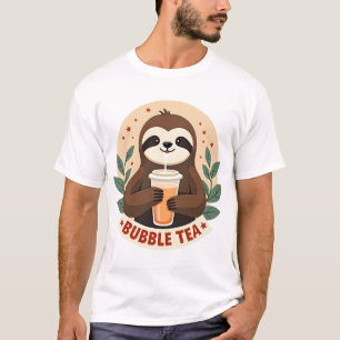 Retro Luiaard Bubble Tea Schattige Retro Dier Kuns T-shirt