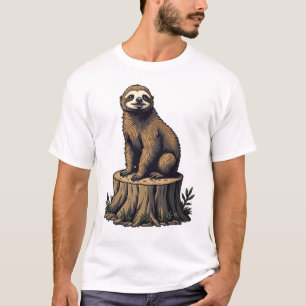 Retro Luiaard Gravure Wildlife T-shirt (3)