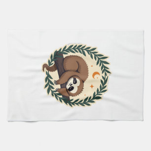 Retro Luiaard Hart Botanische Bosontwerp 2 Theedoek