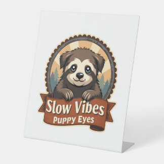 Retro Luiaard Hond Shirt Langzame Vibe Puppy Ogen  Reclamebord Met Voetstuk
