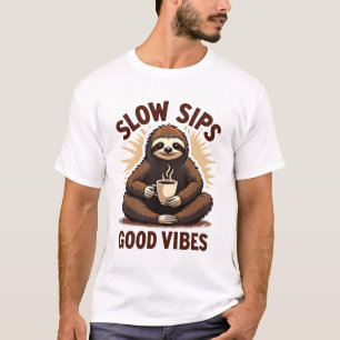 Retro Luiaard Koffie Shirt Schattig Langzaam Ochte