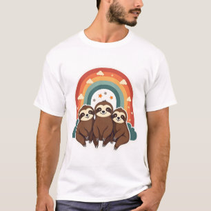 Retro Luiaard Regenboog Retro Knuffig Dieren Kunst T-shirt