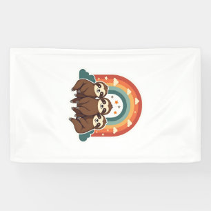 Retro luiaard regenboog retro schattig dier kunst spandoek
