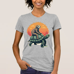 Retro Luiaard Schildpad Dierenrit Shirt 2