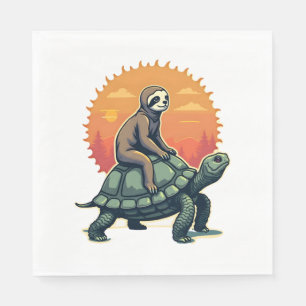 Retro Luiaard Schildpad Dierenrit Shirt 2 Servet