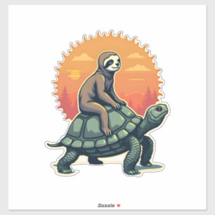 Retro Luiaard Schildpad Dierenrit T-shirt 2 Sticker