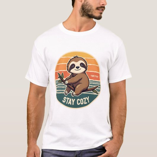 Retro Luiaard Shirt Doe Het Rustig Aan Blijf Cozy (Voorkant)
