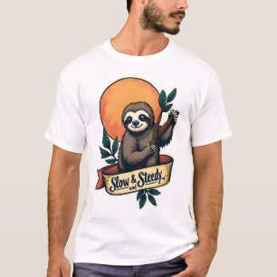 Retro luiaard T-shirt Slow and Steady Humor Design