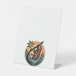 Retro Luiaard Vector Dierenwereld Badge 2 Reclamebord Met Voetstuk