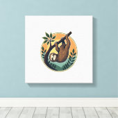 Retro Luiaard Vector Retro Wilde Dieren Badge 2 Canvas Afdruk (Insitu (Houten vloer))