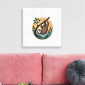 Retro Luiaard Vector Retro Wilde Dieren Badge 2 Canvas Afdruk (Insitu (Woonkamer))