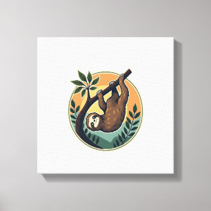 Retro Luiaard Vector Retro Wilde Dieren Badge 2 Canvas Afdruk