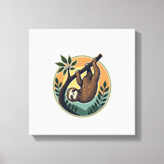 Retro Luiaard Vector Retro Wilde Dieren Badge 2 Canvas Afdruk