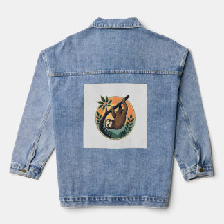 Retro Luiaard Vector Retro Wilde Dieren Badge 2 Denim Jacket