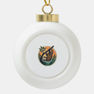 Retro Luiaard Vector Retro Wilde Dieren Badge 2 Keramische Bal Ornament