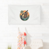 Retro Luiaard Vector Retro Wilde Dieren Badge 2 Spandoek (Insitu)