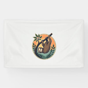 Retro Luiaard Vector Retro Wilde Dieren Badge 2 Spandoek