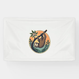 Retro Luiaard Vector Retro Wilde Dieren Badge 2 Spandoek