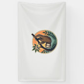 Retro Luiaard Vector Retro Wilde Dieren Badge 2 Spandoek (Verticaal)