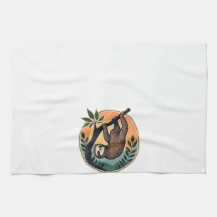 Retro Luiaard Vector Retro Wilde Dieren Badge 2 Theedoek