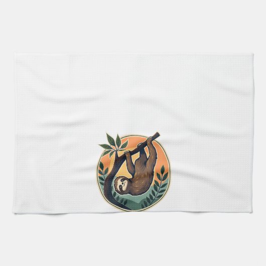 Retro Luiaard Vector Retro Wilde Dieren Badge 2 Theedoek (Horizontaal)