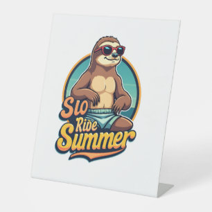 Retro luiaard zomer retro strand vibes ontwerp 2 reclamebord met voetstuk