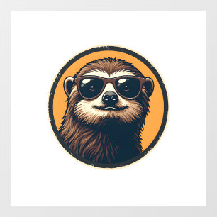 Retro Luiaard Zonneschermen Retro Badge Kunst 2 Raamsticker