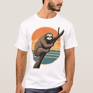 Retro Luiaard Zonsondergang Vector Kunst aan de Wa T-shirt