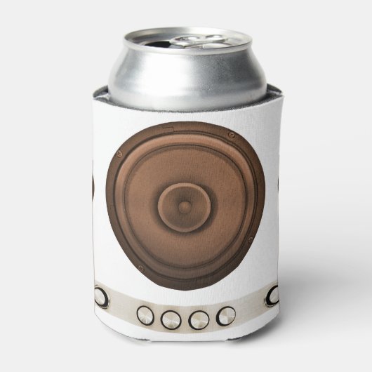 Retro luidsprekers: bruin, geïsoleerd wit. blikjeskoeler (Blikje Voorkant)
