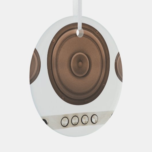 Retro luidsprekers: bruin, geïsoleerd wit. glas ornament (Voorkant Rechts)