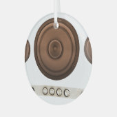 Retro luidsprekers: bruin, geïsoleerd wit. glas ornament (Voorkant links)