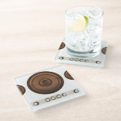 Retro luidsprekers: bruin, geïsoleerd wit. glazen onderzetter (Schuin)