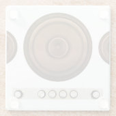 Retro luidsprekers: bruin, geïsoleerd wit. glazen onderzetter (Achterkant)