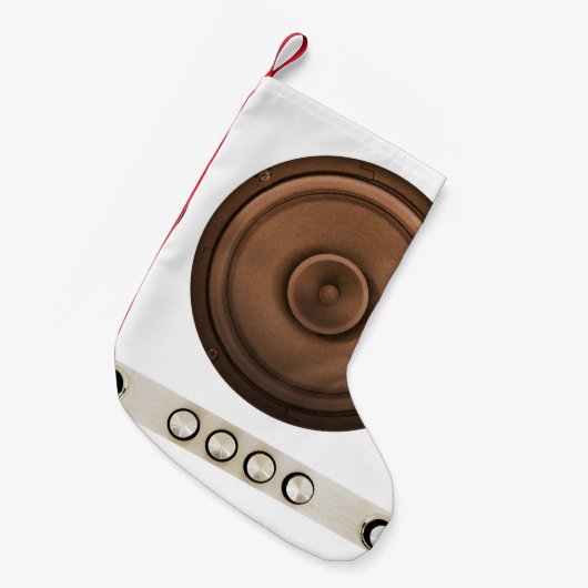 Retro luidsprekers: bruin, geïsoleerd wit. kleine kerstsok (Voorkant (Hangend))