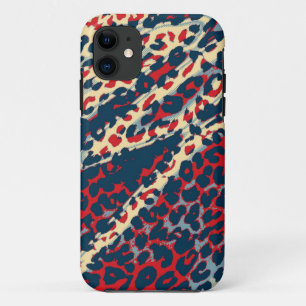 Retro-luipaard (blauw, rood, geel) Case-Mate iPhone case