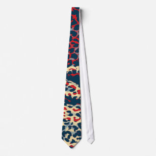 Retro Luipaardprint Huid (Blauw en rood) Stropdas