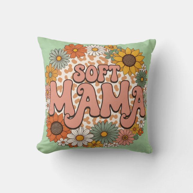 Retro Luipaardprint "Zachte Mama" Bloem Grafisch O Kussen (Voorkant)