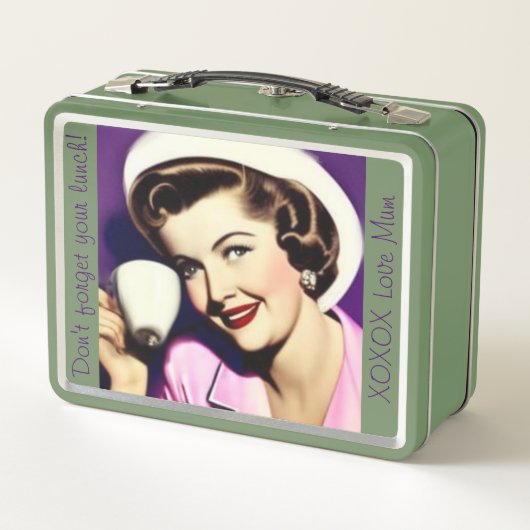 Retro lunchbox met gestileerde vrouw uit de jaren  (Achterkant)