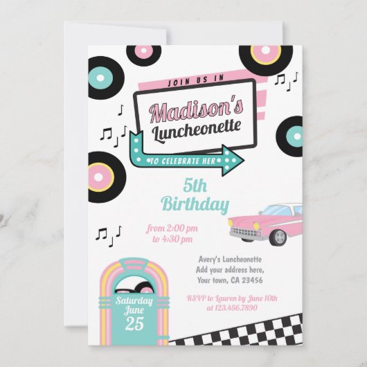 Retro Luncheonette Diner Feest Uitnodiging (Voorkant)